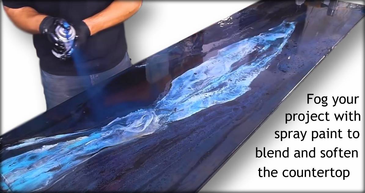 Fog your project with spray paint to blend and soften the countertop.