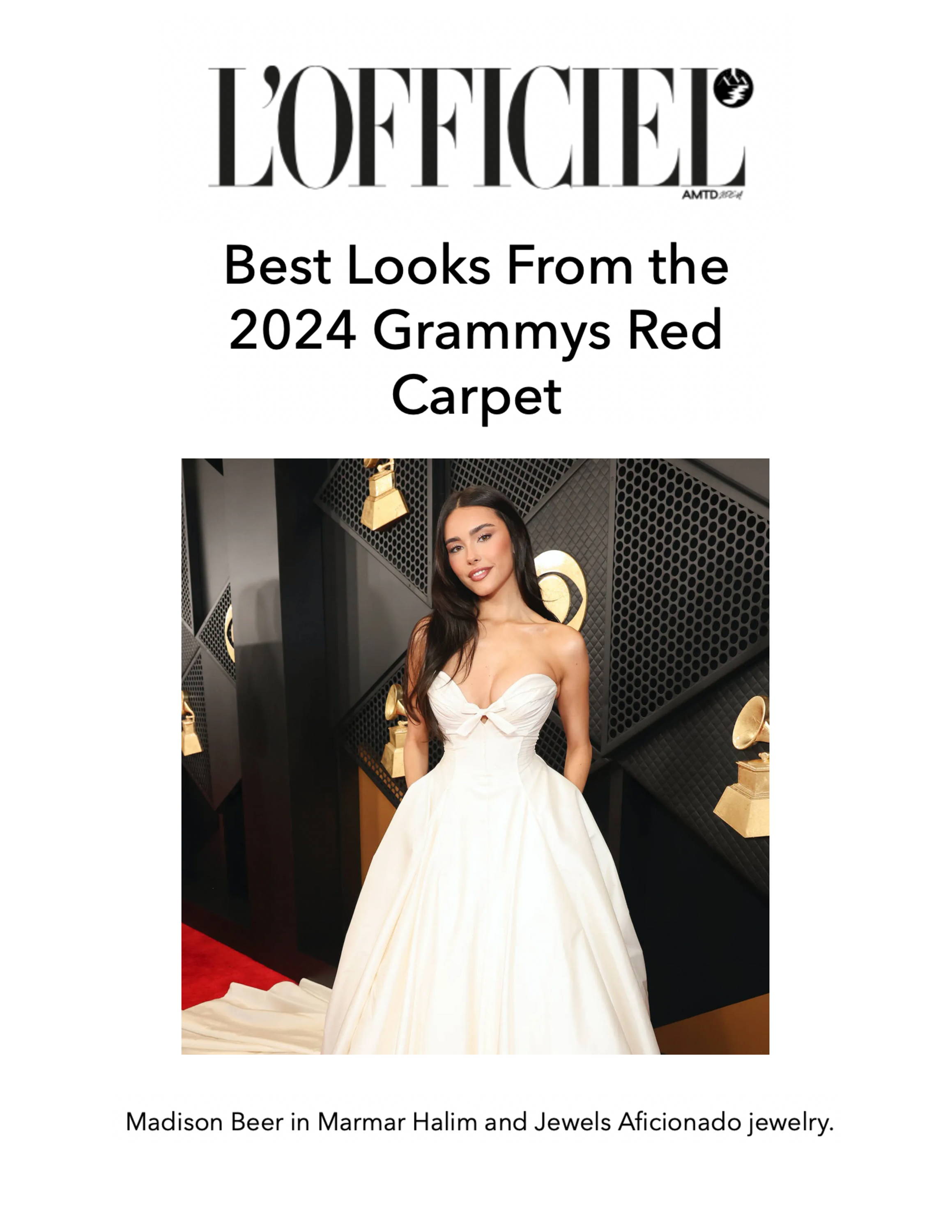https://www.lofficielusa.com/fashion/2024-grammys-red-carpet-fashion-style#:~:text=Madison%20Beer%20in%20Marmar%20Halim%20and%20Jewels%20Aficionado%20jewelry.