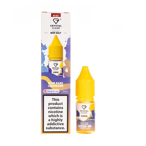 Vape juice bottle with yellow cap and warning label.