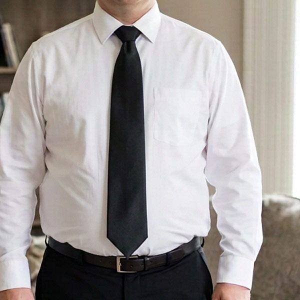 Average looking man wearing a black standard necktie
