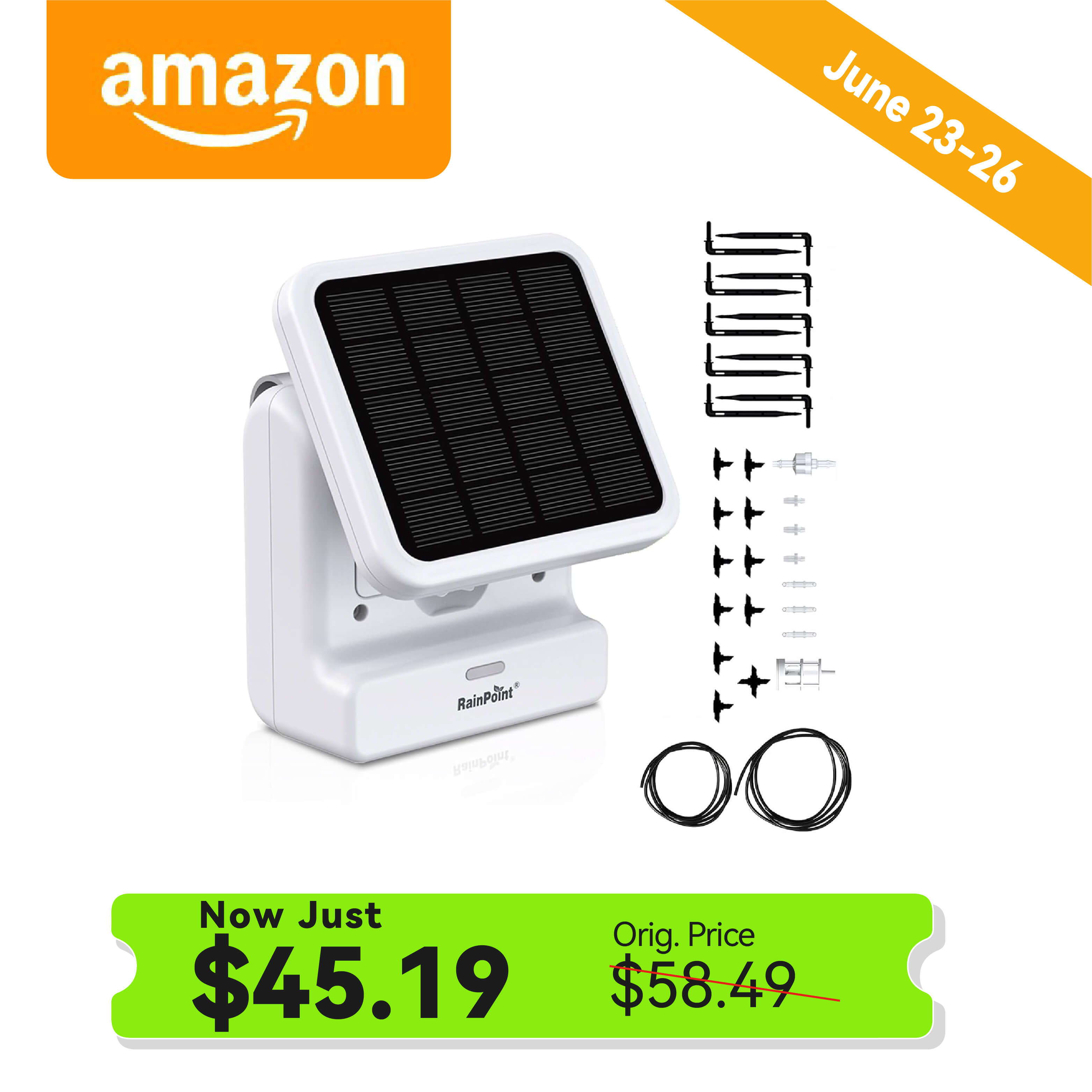 Solar light product with price and promotional details.