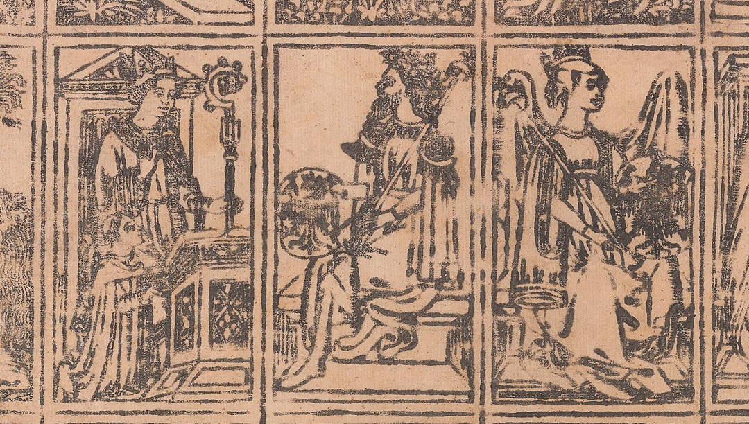 A page from an antique book depicting people in rectangular boxes.