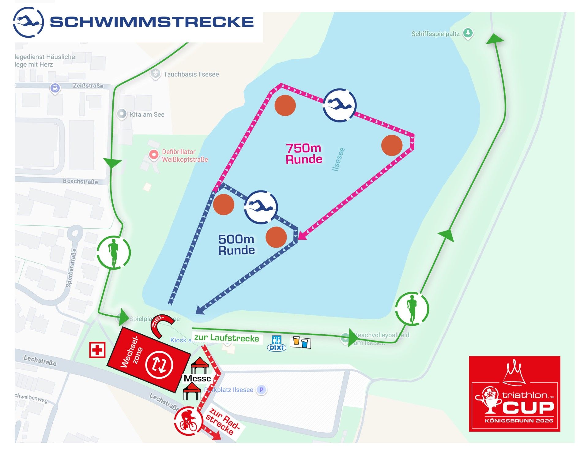 Schwimmstrecken beim triathlon.de CUP Königsbrunn