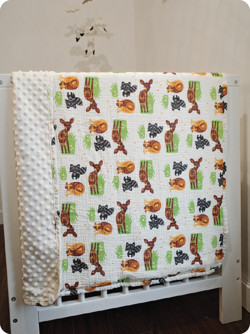 Forest Friends Baby Blanket by Simone Diamond, Coast Salish