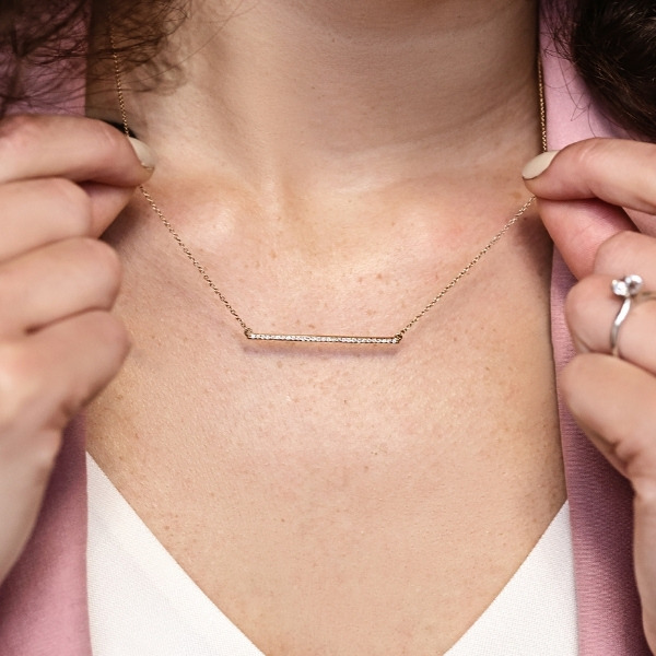 ethical lab grown diamond bar necklace as a bridesmaid gift