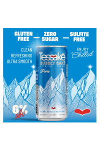 Tessake Bubbly Bay can, featuring gluten-free, zero-sugar, sulfite-free labels.