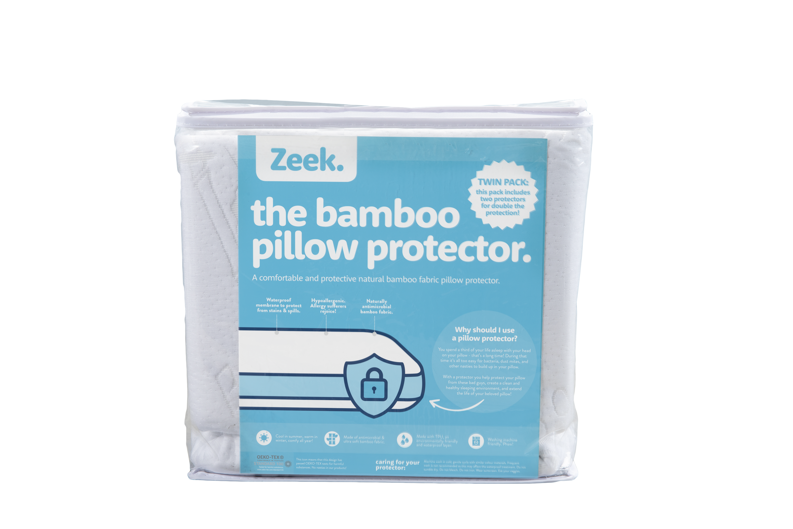 Image of a Zeek Bamboo Pillow Protector Pack.