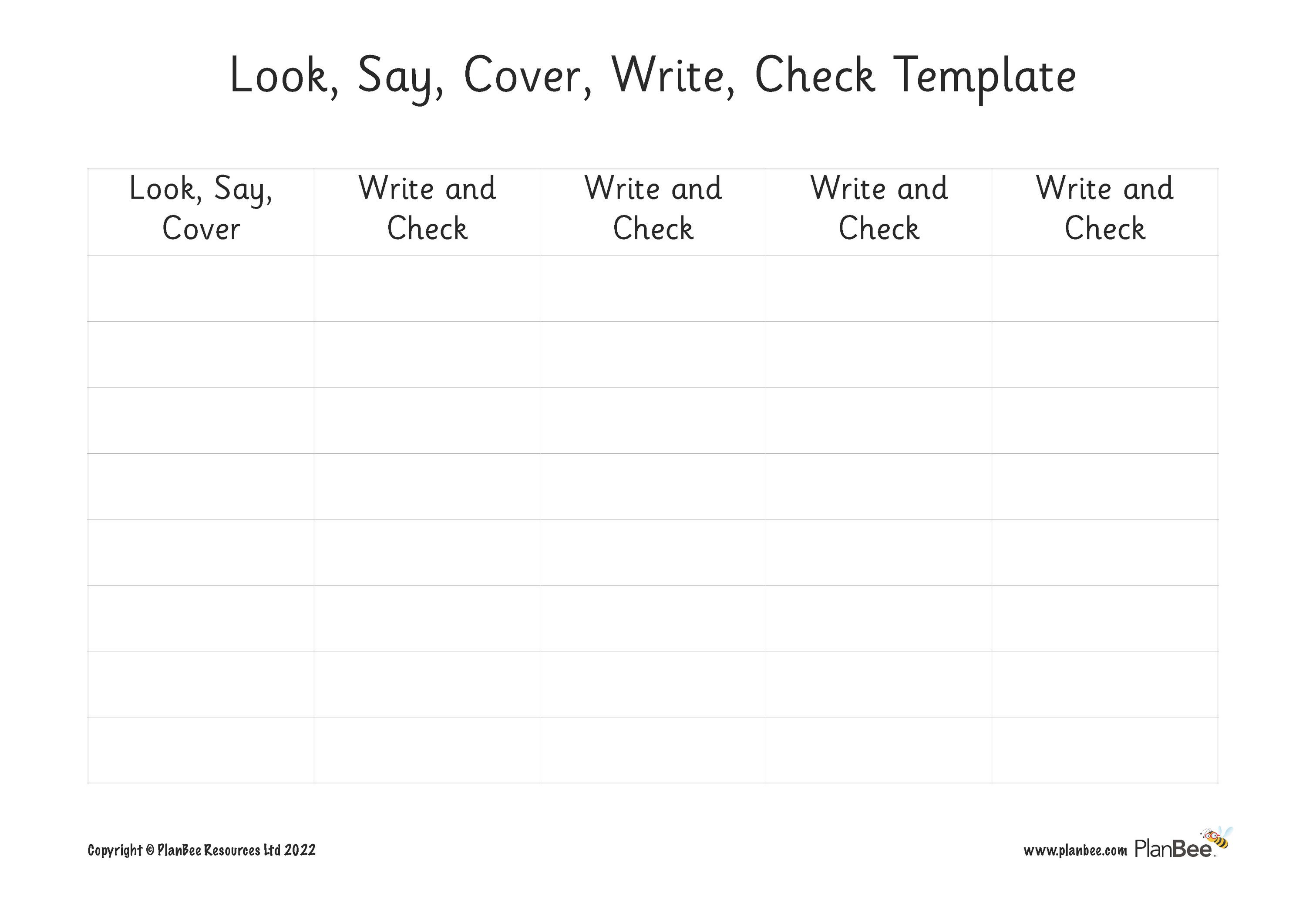Look, Say, Cover, Write, Check Template