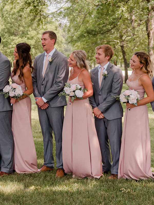 A closer look at the bridesmaids' blush pink dresses