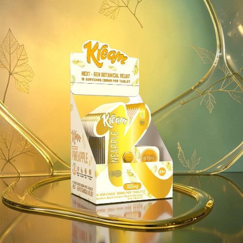 Kleer e-juice packaging with vibrant yellow and green background.