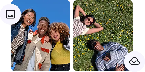 Two groups of friends enjoying outdoor activities in sunny settings.