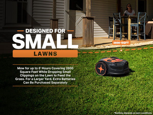 Robotic lawn mower designed for small lawns, with usage instructions.