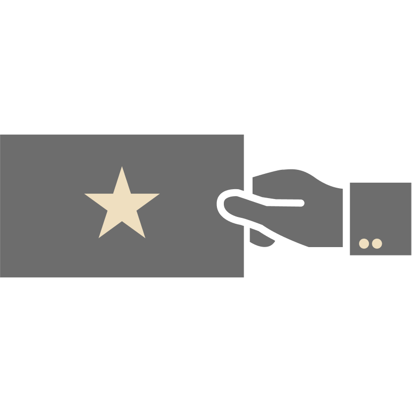 Hand holding a card with a star symbol.