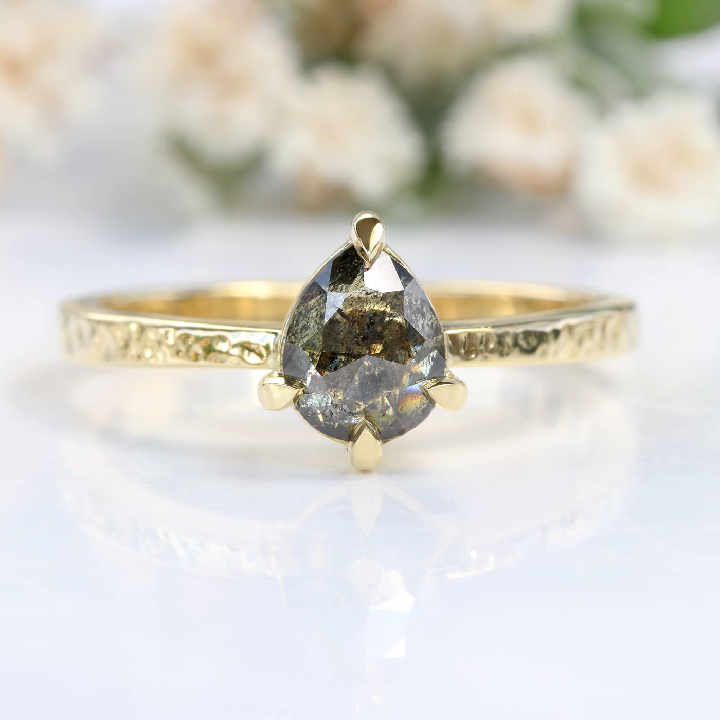 Custom Salt and Pepper Diamond Engagement Ring