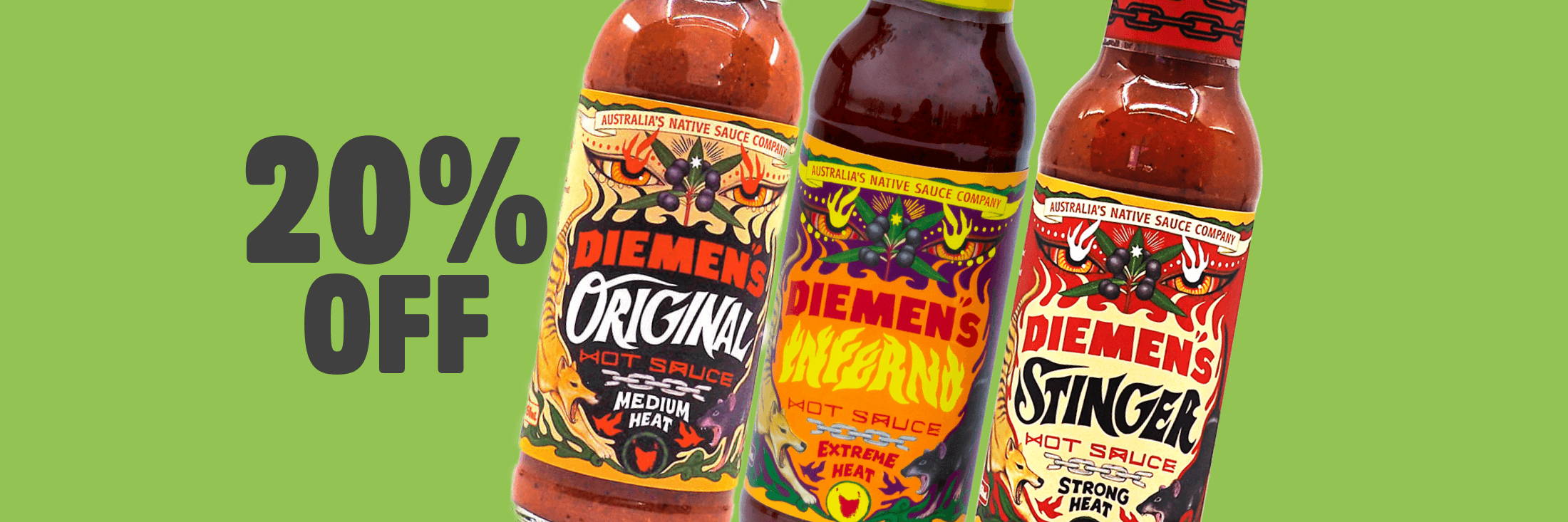 20% Off all Diemen's hot sauces for a limited time ChilliBOM Hot Sauce Australia