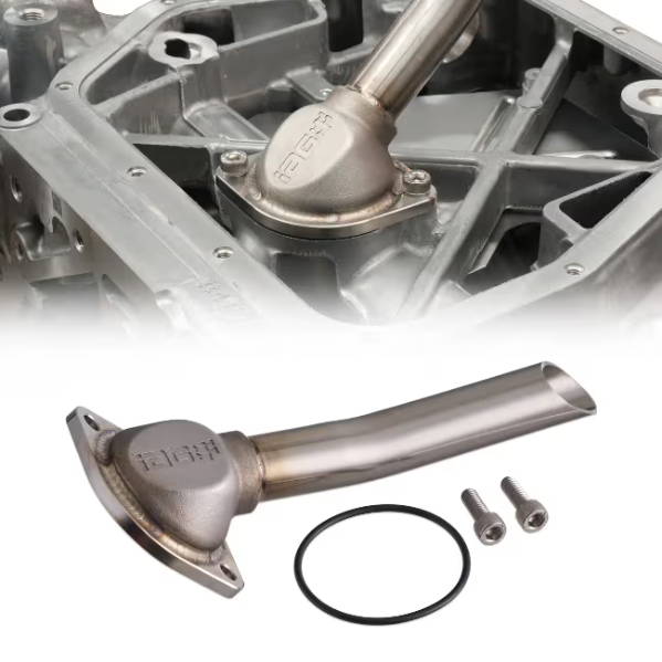 Automotive part: oil pickup tube with bolts and O-ring.