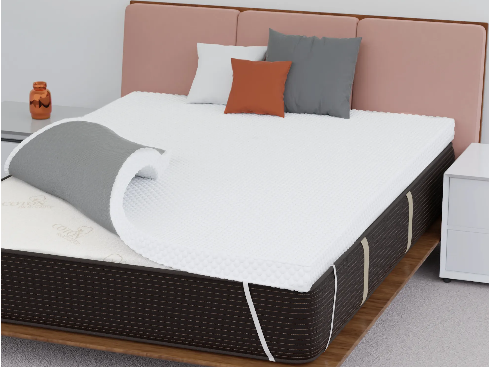 CopperCloud Hybrid mattress with a CopperWave mattress topper on a platform bed.