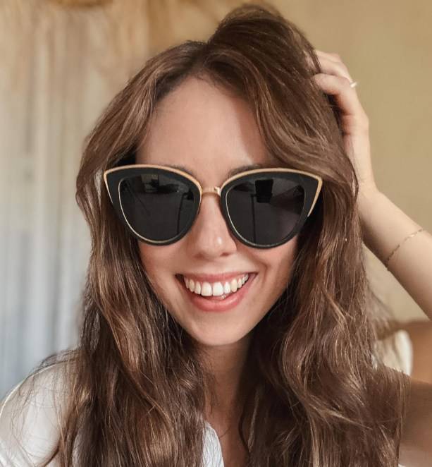 Woman wearing Willow, Cat Eye Wooden Sunglasses