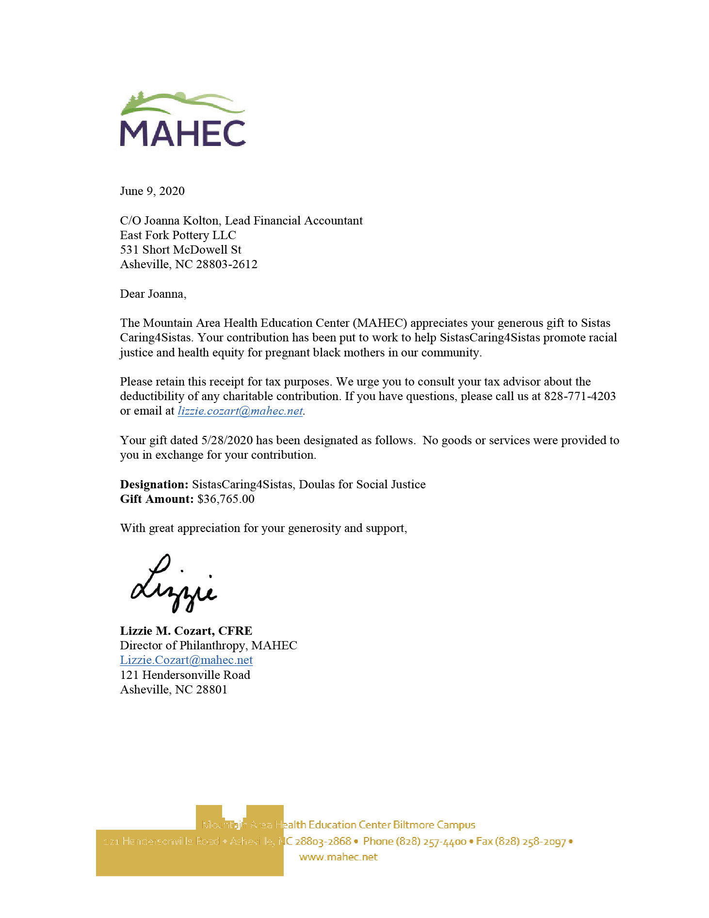 MAHEC Donation from East Fork