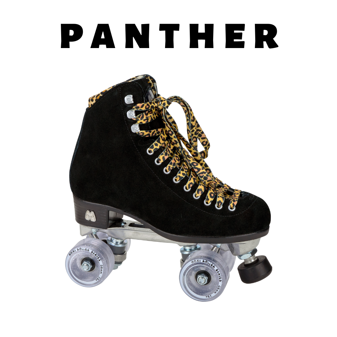 a panther roller skate. it comes with black suede.