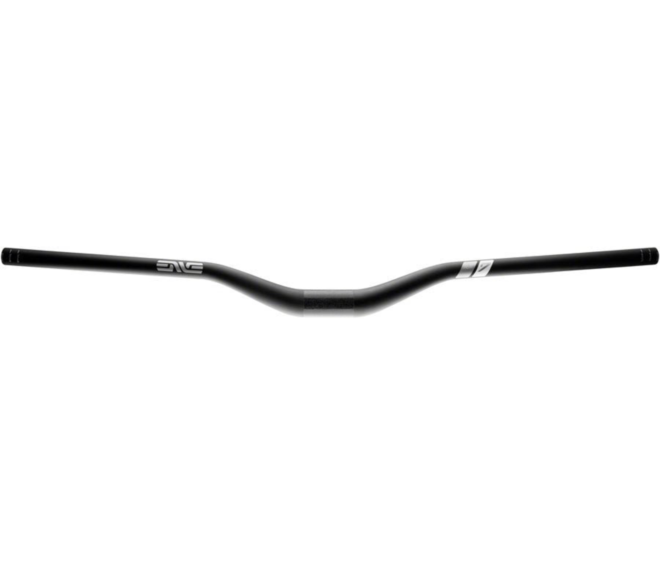 Black bicycle handlebar with a slight curve.