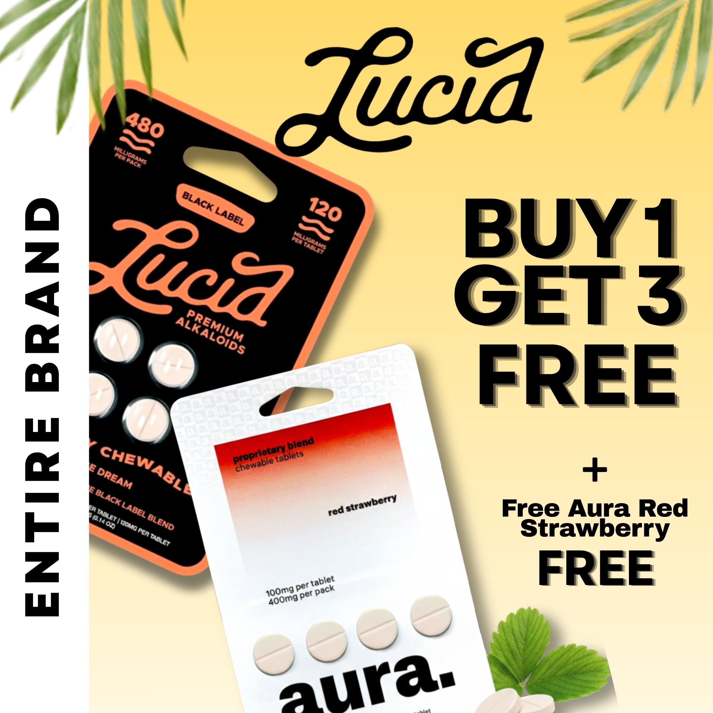 Lucid product promotion: Buy 1, get 3 free, plus free Aura Red Strawberry.