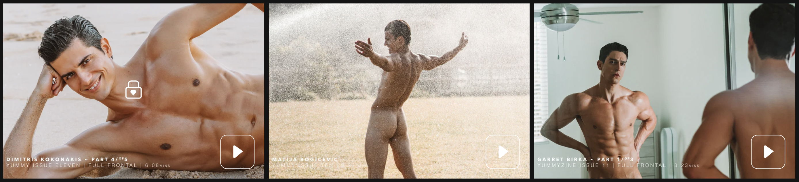 Three images of a male model posing in various settings.