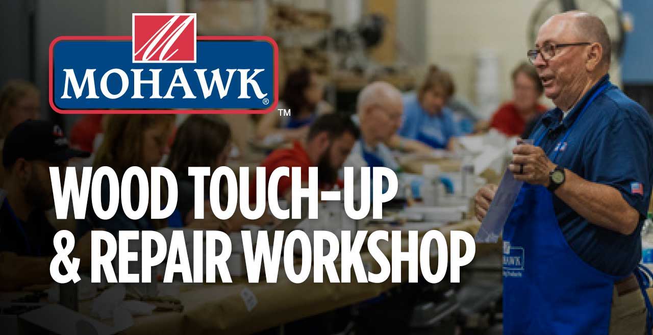 Mohawk wood touch-up and repair workshop with participants and instructor.