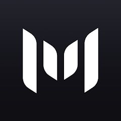 Logo featuring a stylized letter M on a dark background.