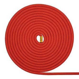 Red coiled climbing rope 