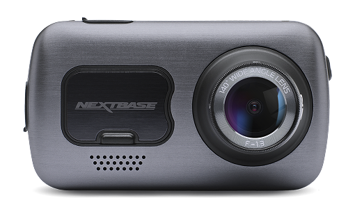 Gray camera device with lens and brand logo.