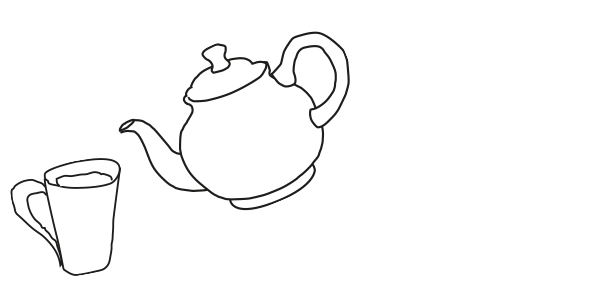 Drawing of teapot and tea cup - BF Home in store bar in Norwich