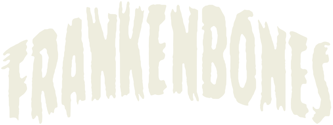 The word Frankenbones in the color white.
