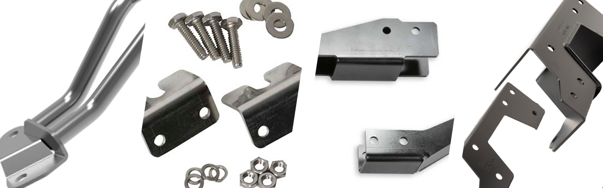 Photo collage of chassis bracing hardware for off-road vehicles.