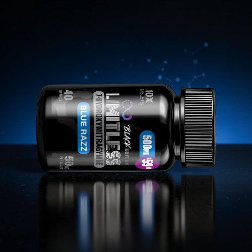 Black bottle of dietary supplement labeled 