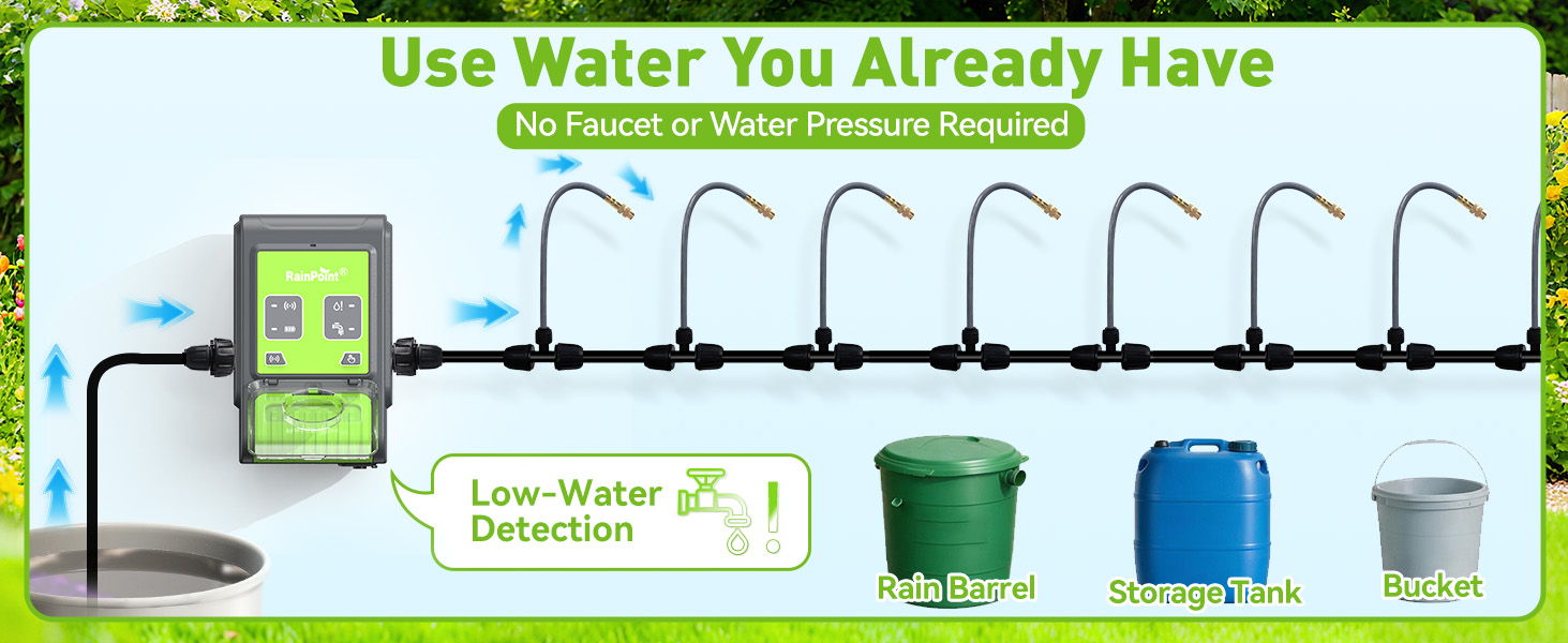 Water conservation device with hoses leading to various containers.