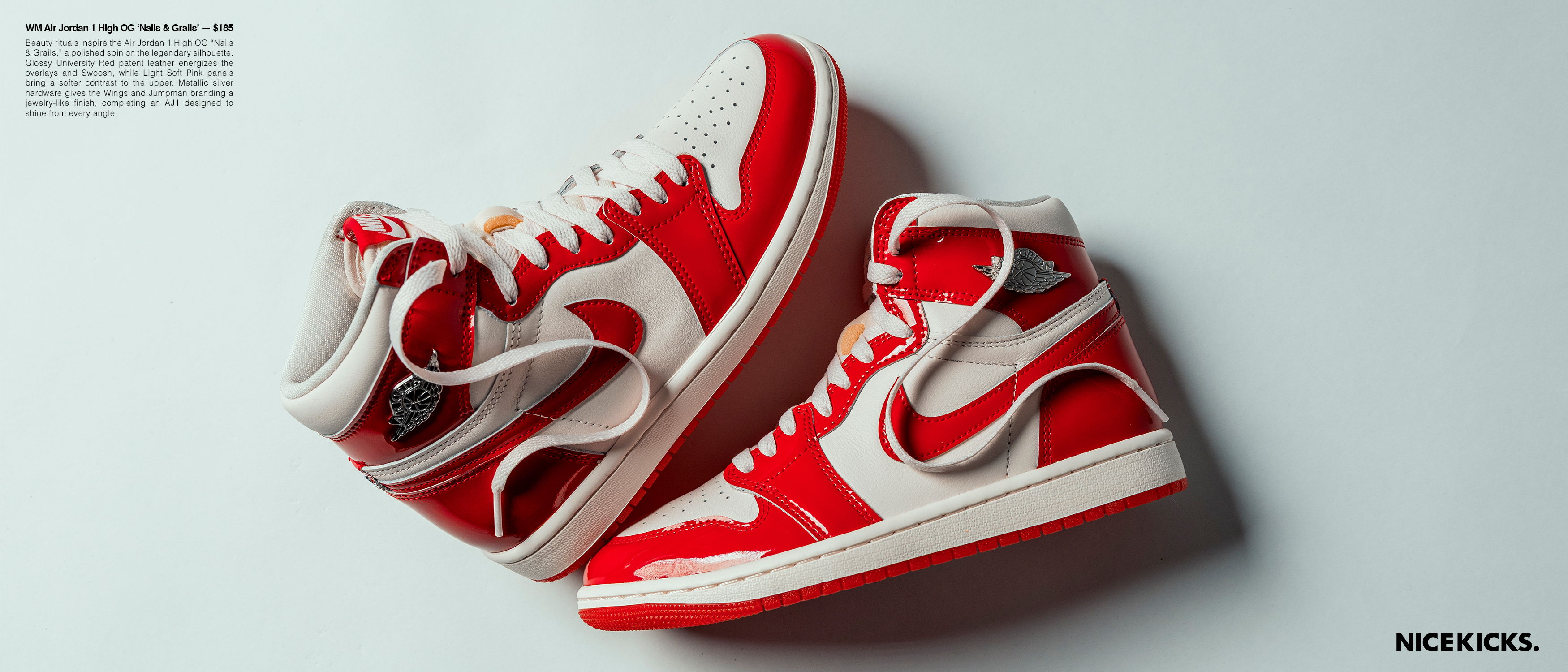 Red and white sneakers displayed on a white background.