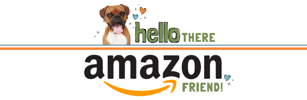 photo of Tyson the dog with hand-drawn text: Hello there Amazon friend! 