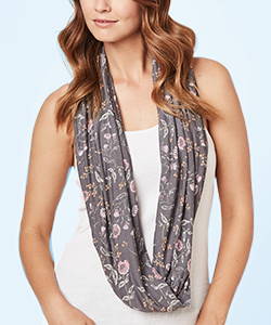 This is J bamboo circle scarf, Emmy Flower, charcoal grey.
