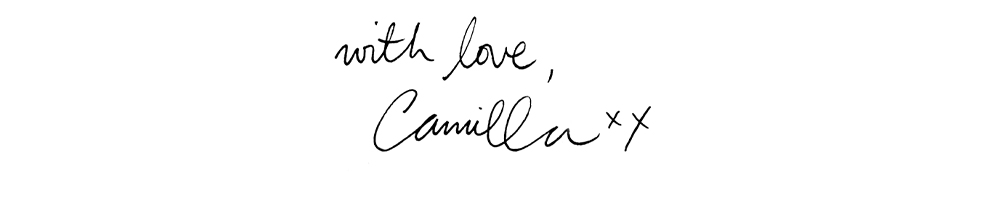 With Love, Camilla xx text on white background