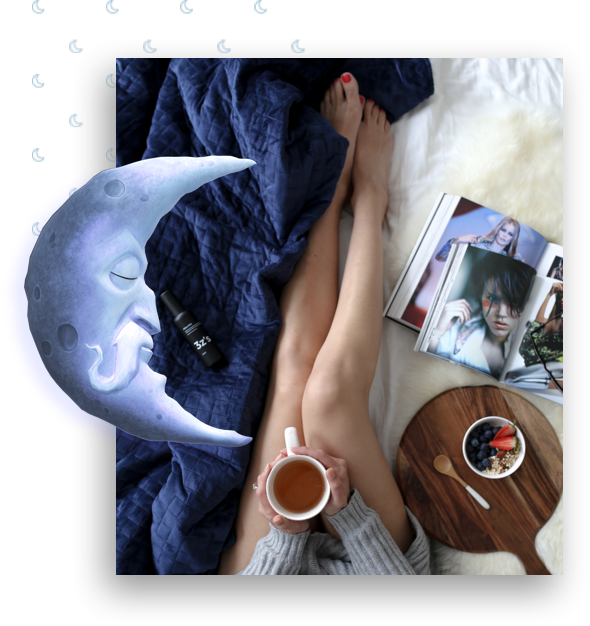 using calming blanket while drinking tea