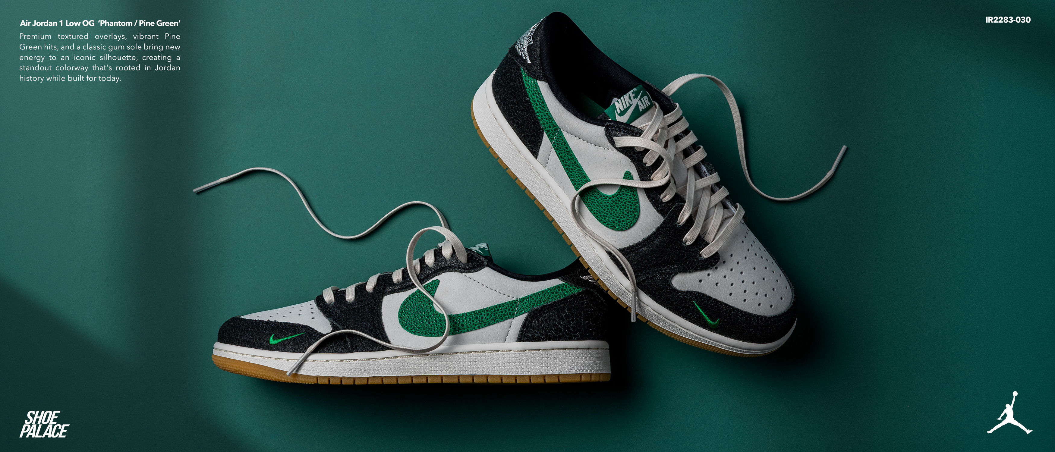 A pair of Nike sneakers with green accents on a dark background.