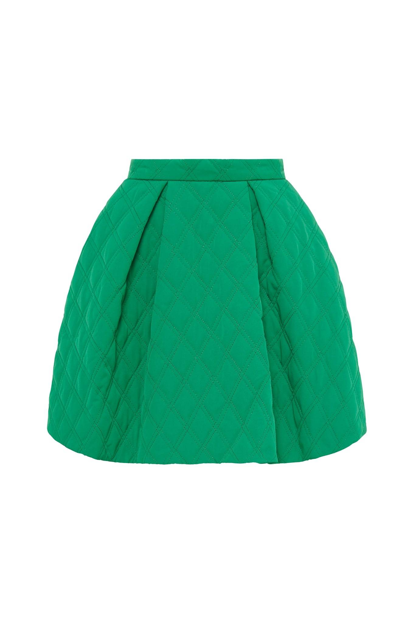 Emerald green quilted mini skirt