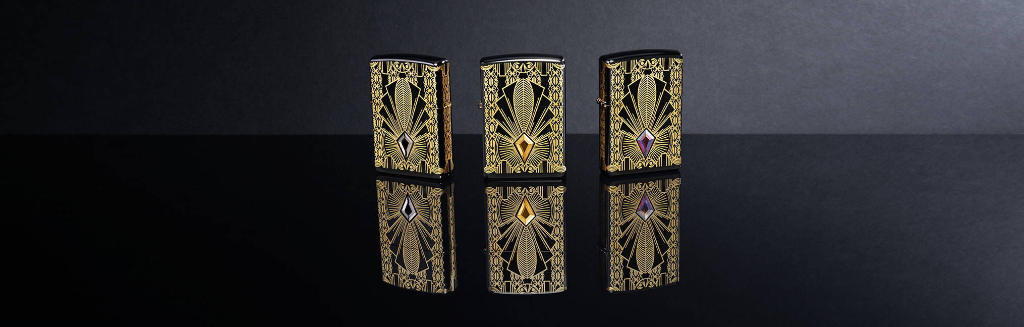 Zippo 2021 Collectible of the Year - Three Art Deco Lighters each with a unique Swarovski® crystal