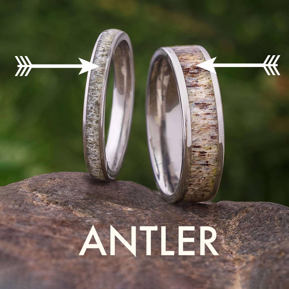 Women's and Men's Wedding Bands with Antler Inlays