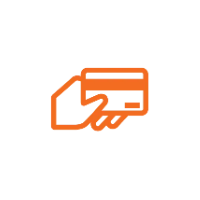 An orange icon depicting a person holding a credit card.