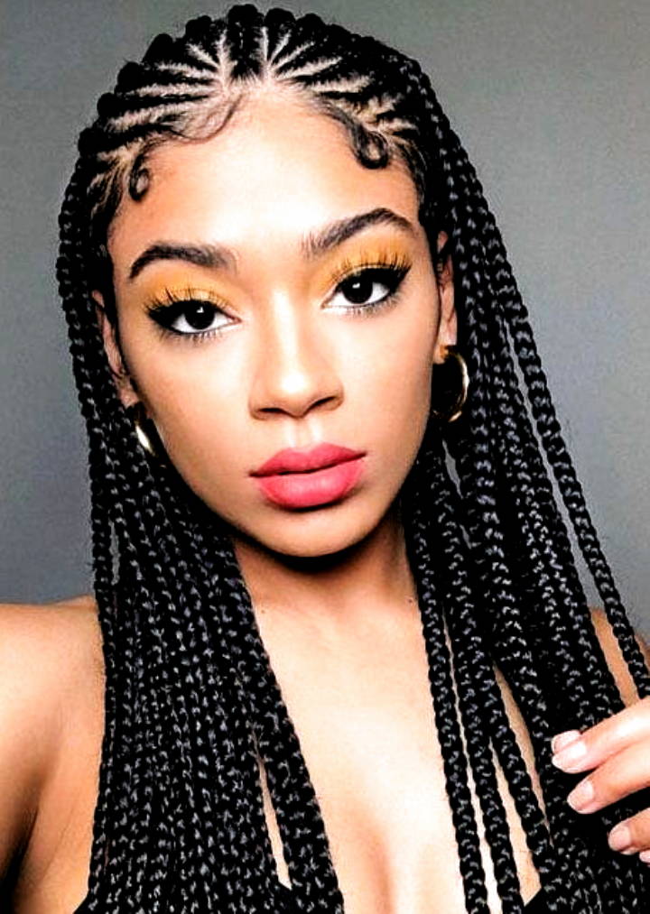 cornrow style in front with box braids