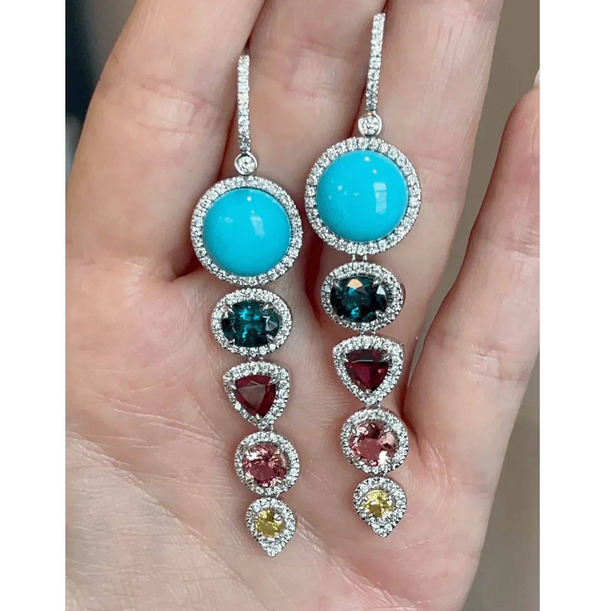 custom gemstone and turquoise earrings