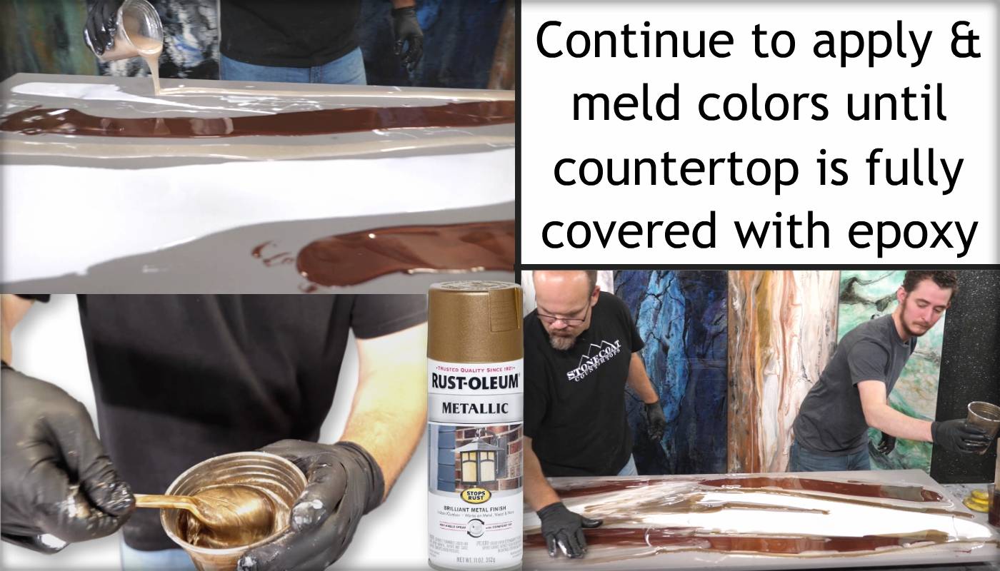 Blend and apply colors until the countertop is completely covered with epoxy.