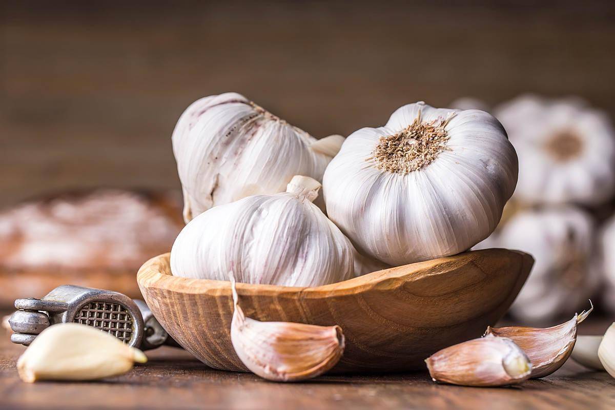 Garlic Cloves and Bulb in vintage wooden bowl | Foods For Sinus Health & Ways To Relieve Infection | foods good for sinus congestion